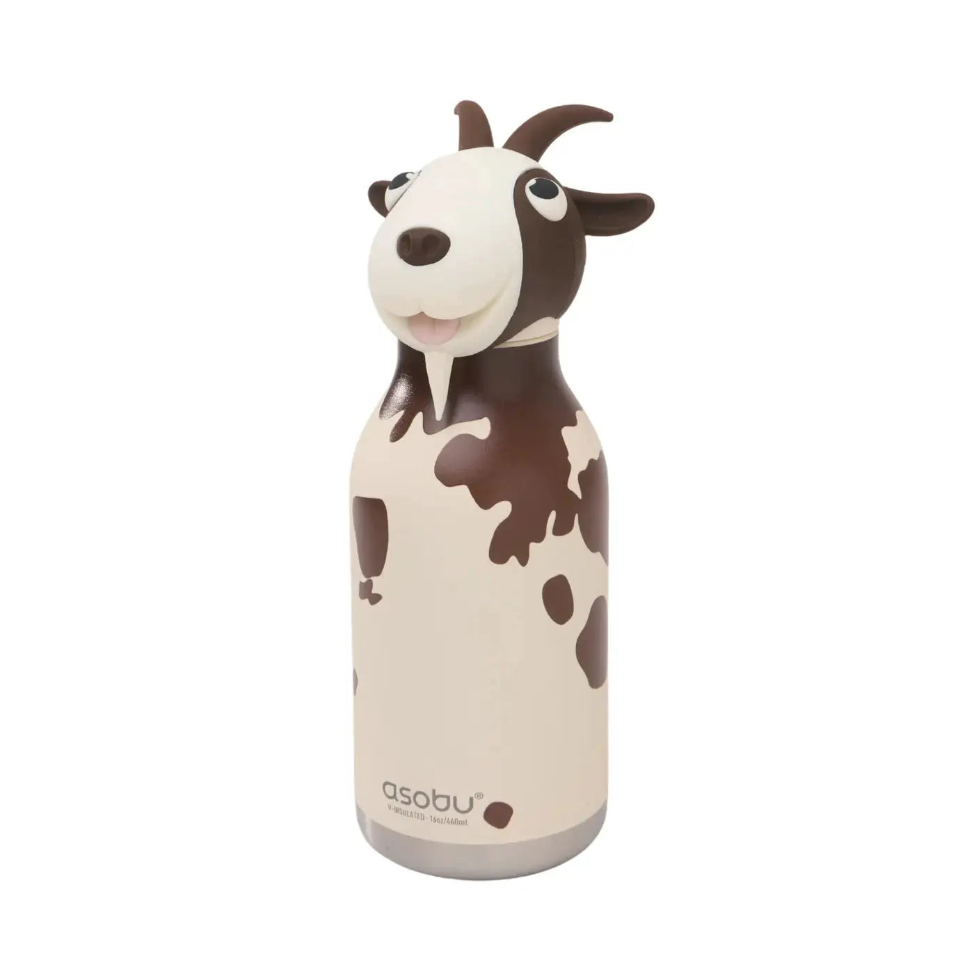 ASOBU Bestie Ziege Trinkflasche 460 ml Doppelwand Edelstahl Mit Touch Oberfläche Auslaufsicherem Silikon Trinkhalm by Asobu