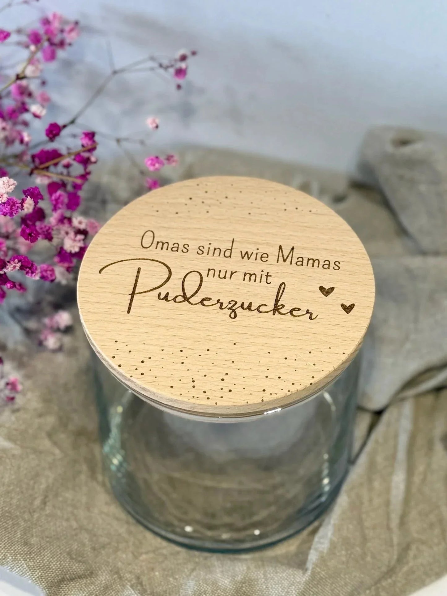 Personalisierbares Glas mit Holzdeckel Gravur Omas sind wie Mamas, Geschenk Lieblingsschuppen.de
