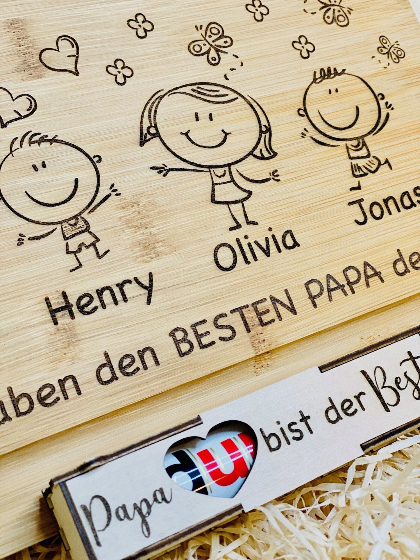 Brotzeitbrett aus Holz für den besten Papa der Welt mit Duplobox