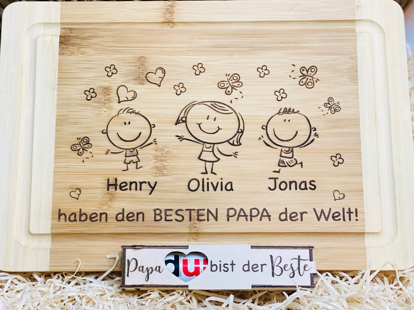 Brotzeitbrett aus Holz für den besten Papa der Welt mit Duplobox