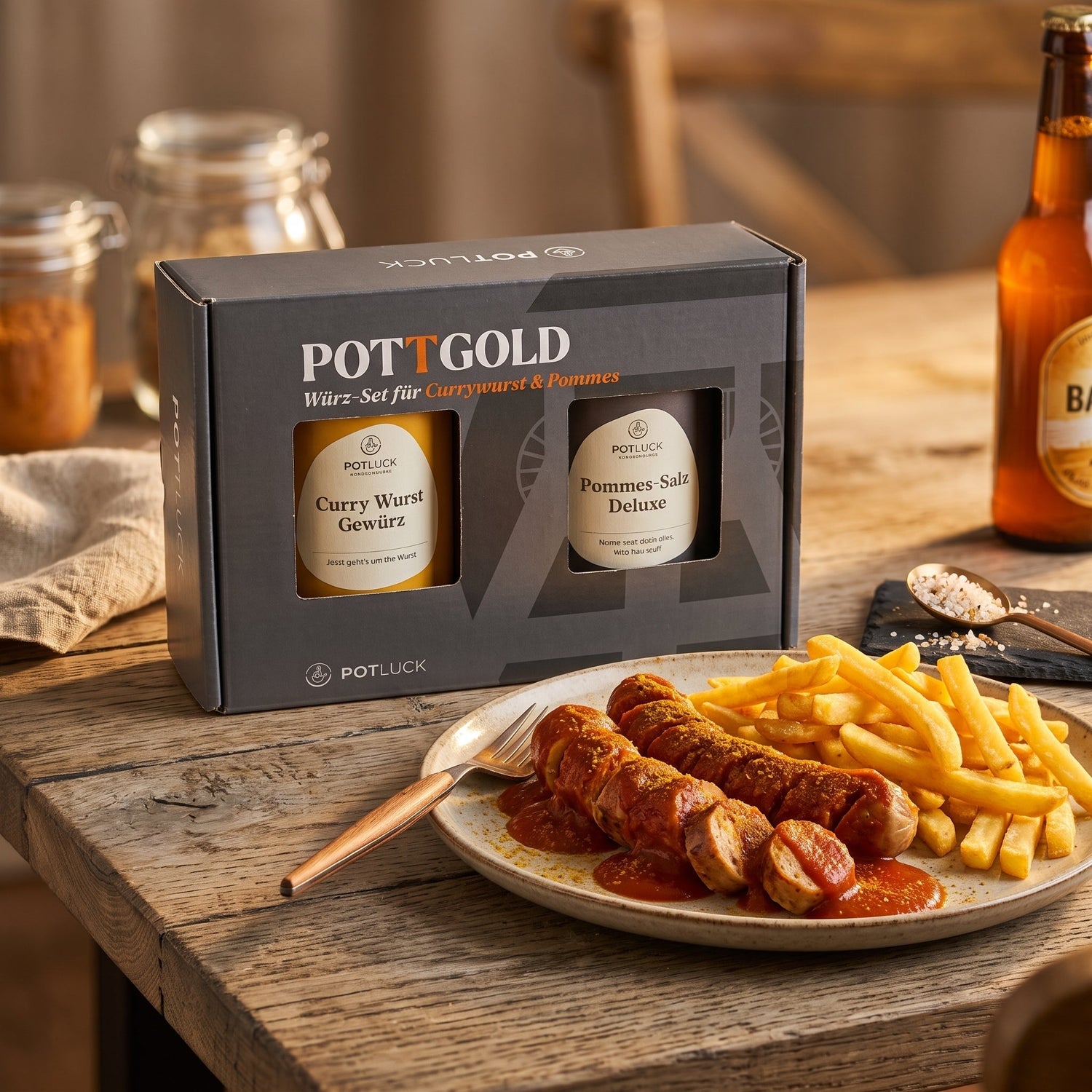 POTTGOLD 2er Set Currywurst + Pommes – Geschenk für Männer Potluck
