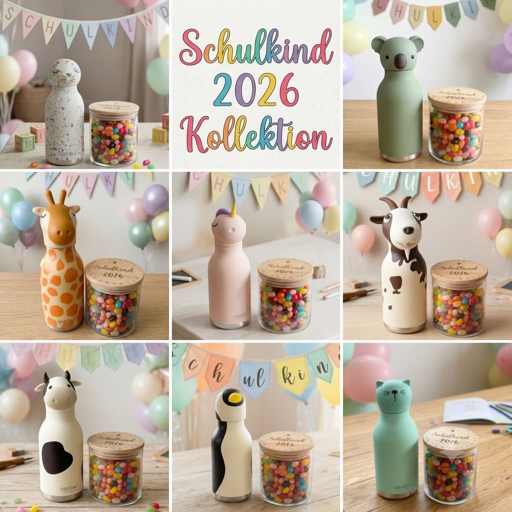Schulanfangs-Set: ASOBU Bestie Trinkflasche + Glas „Schulkind 2026“ ASOBU