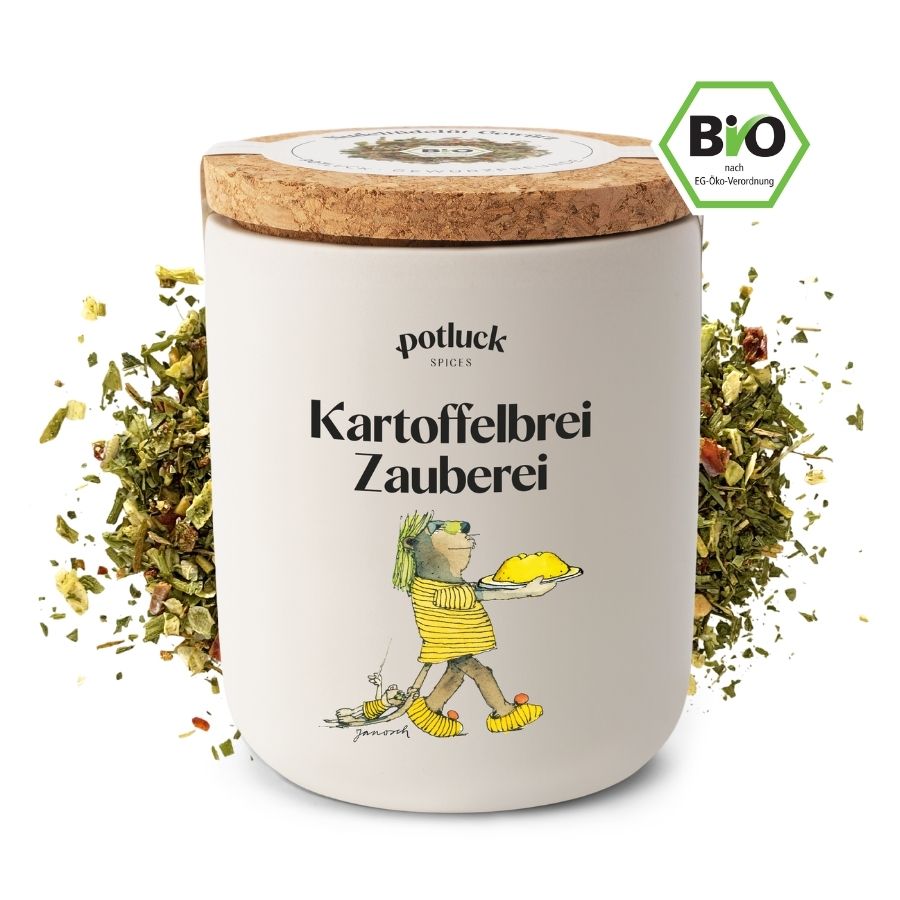 Bio Kartoffelbrei Zauberei Gewürz 75g von Potluck & Janosch – Verpackung