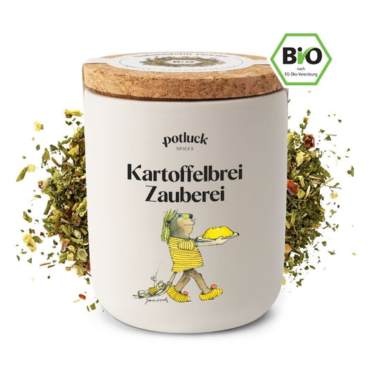 Bio Kartoffelbrei Zauberei Gewürz 75g von Potluck & Janosch – Verpackung
