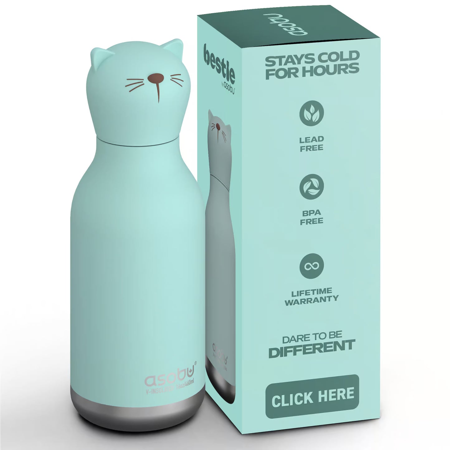 ASOBU Bestie Katze Kinder Trinkflasche 460ml – Edelstahl Isolierflasche für Kita & Schule Lieblingsschuppen.de