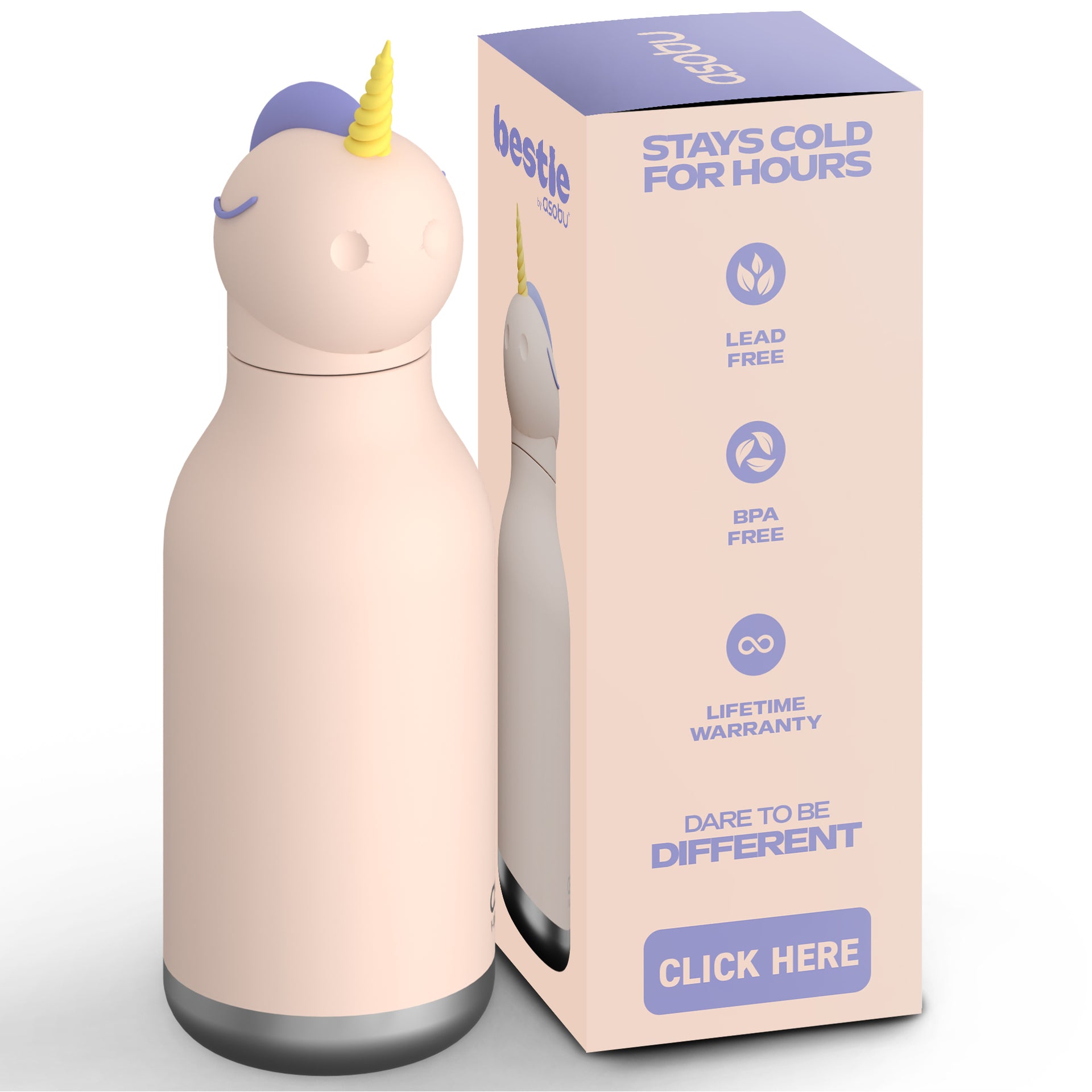 ASOBU Bestie Einhorn Kinder Trinkflasche 460ml – Edelstahl Isolierflasche für Kita & Schule Lieblingsschuppen.de