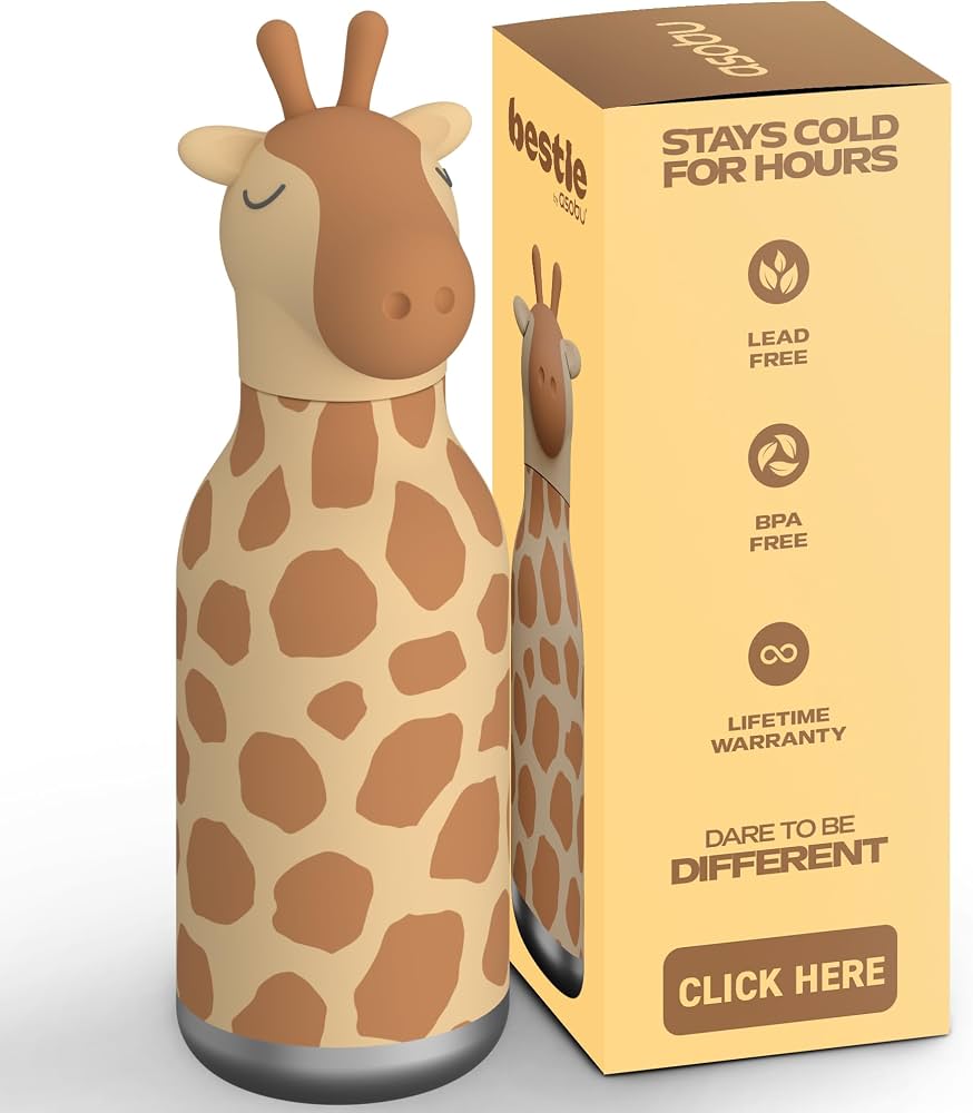 ASOBU Bestie Giraffe Kinder Trinkflasche 460ml – Edelstahl Isolierflasche für Kita & Schule Lieblingsschuppen.de
