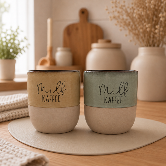 milf KAFFEE Keramikbecher in Olive und Salbeigrün