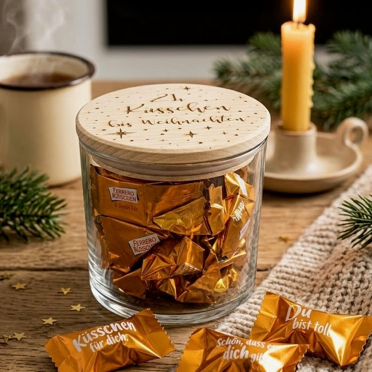24 Küsschen bis Weihnachten – Adventskalender Glas zum Selbstbefüllen