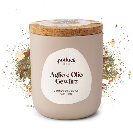 Aglio e Olio Gewürz von Potluck – Keramiktopf Lieblingsschuppen