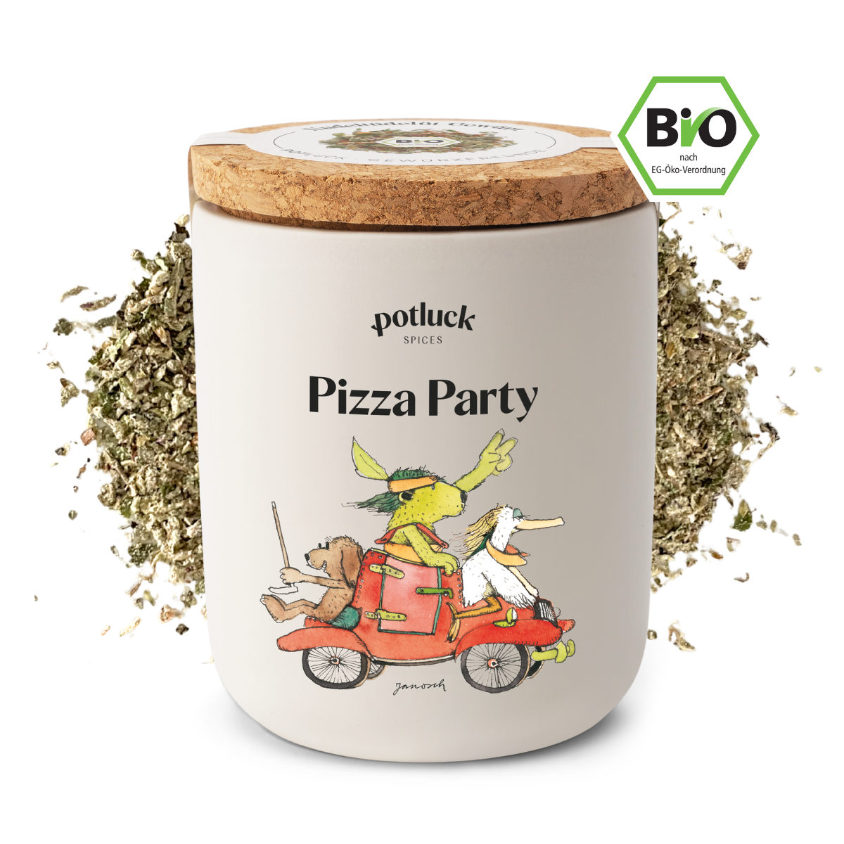 Bio Pizza Party Gewürz 35g von Potluck & Janosch – Verpackung