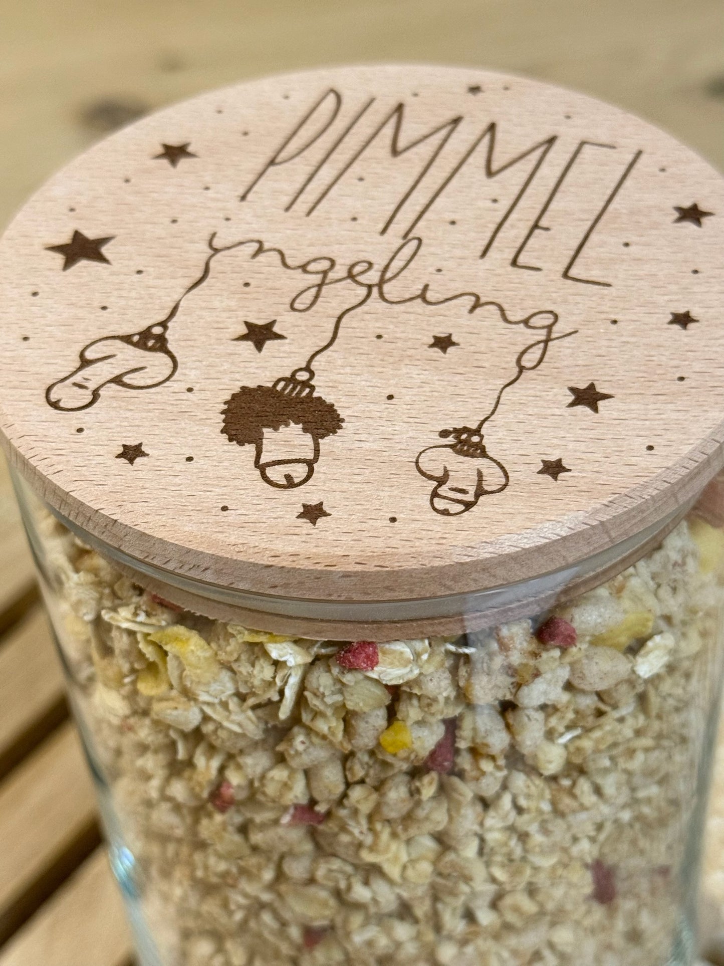 Vorratsglas „PIMMEL-ingeling“ – lustiges Glas mit graviertem Holzdeckel 🎄