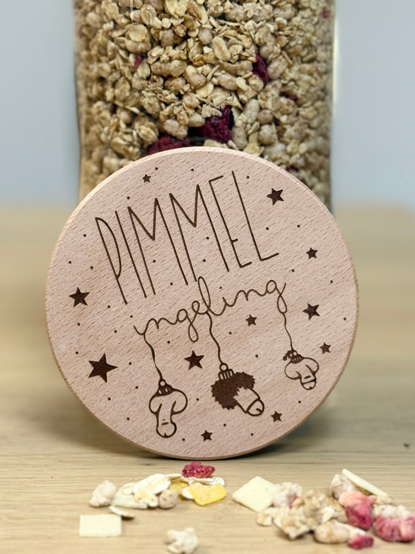 Vorratsglas „PIMMEL-ingeling“ – lustiges Glas mit graviertem Holzdeckel 🎄