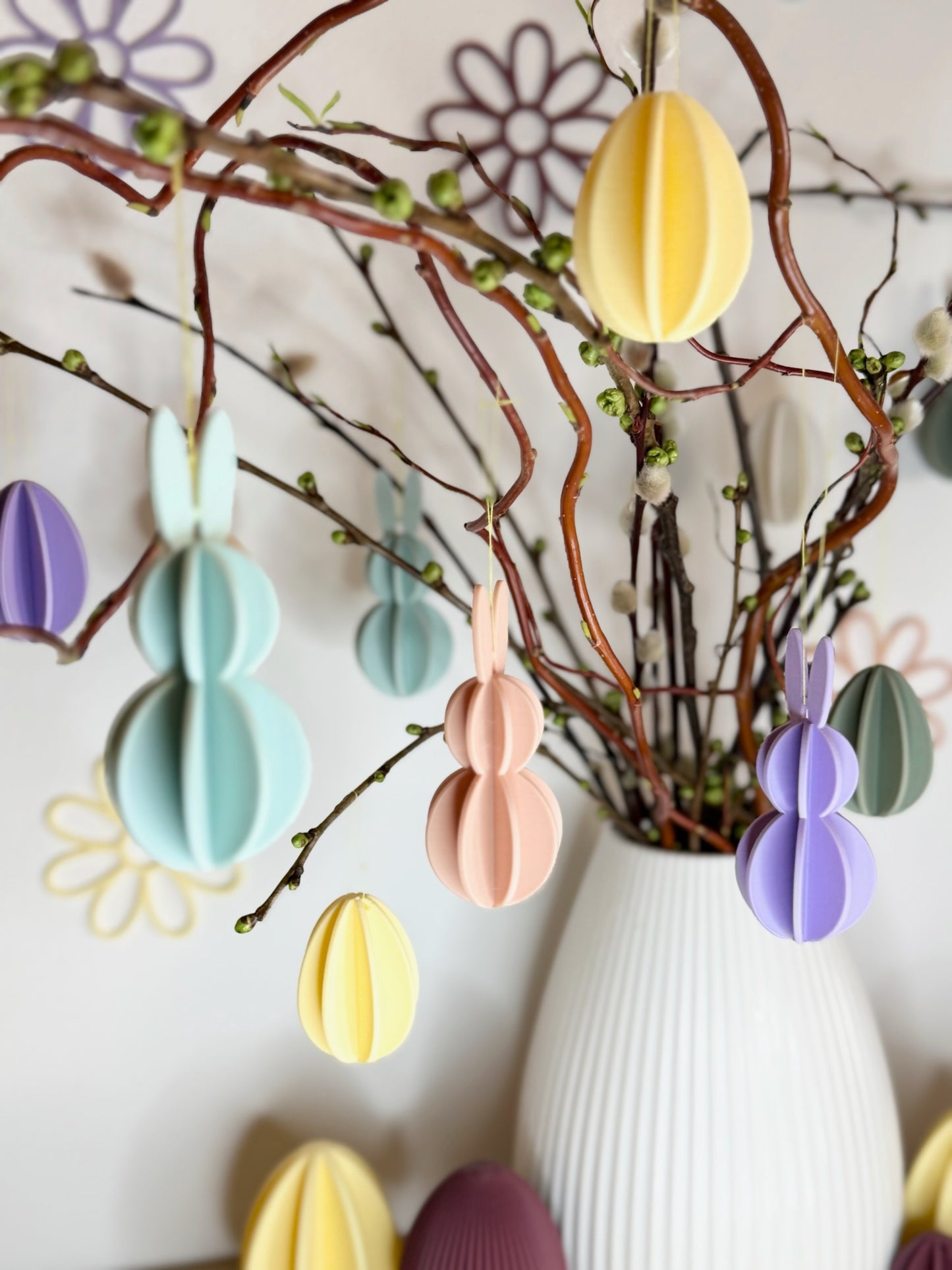 4er Set Osterhasen Anhänger im Waben Design aus dem 3D Druck inkl. Versand