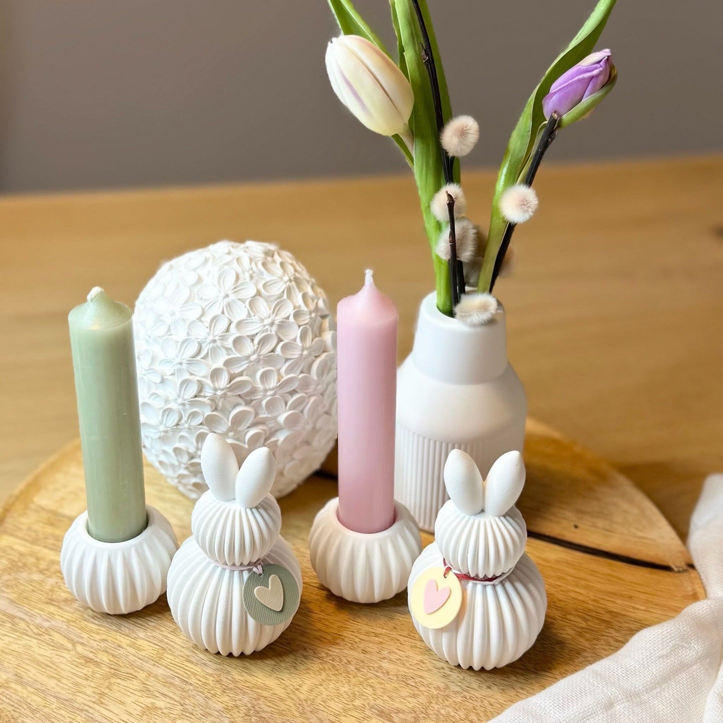 Häschen Kerzenhalter aus Keraflott mit Anhänger - Osterdeko & Geschenk