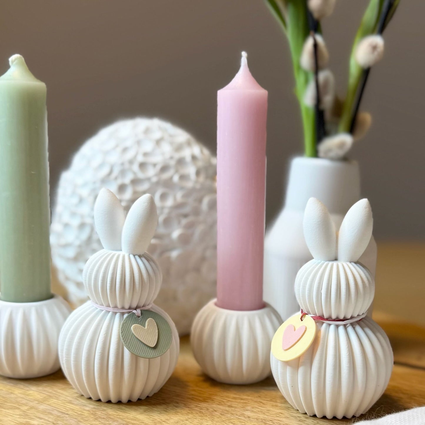 Häschen Kerzenhalter aus Keraflott mit Anhänger - Osterdeko & Geschenk