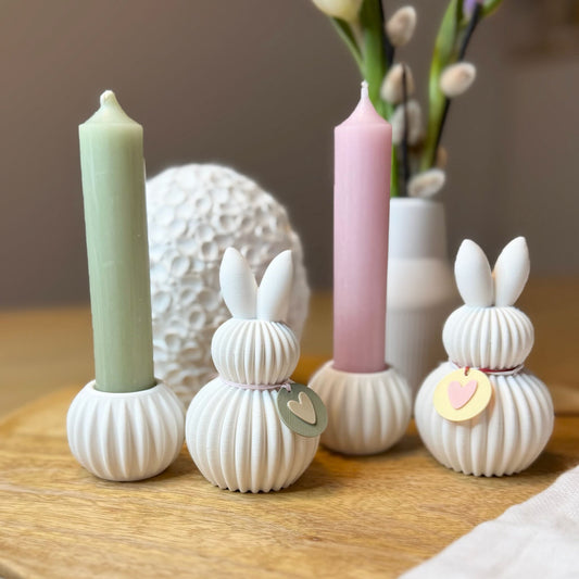 Häschen Kerzenhalter aus Keraflott mit Anhänger - Osterdeko & Geschenk