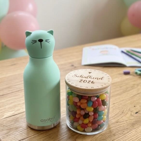 Schulanfangs-Set: ASOBU Bestie Trinkflasche + Glas „Schulkind 2026“ ASOBU