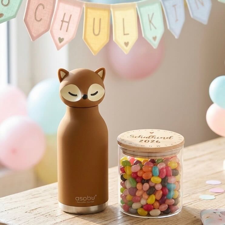 Schulanfangs-Set: ASOBU Bestie Trinkflasche + Glas „Schulkind 2026“ ASOBU