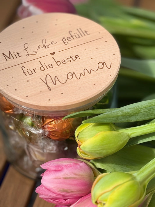 Geschenk für die beste Mama – Vorratsglas „Mit Liebe gefüllt für die beste Mama“