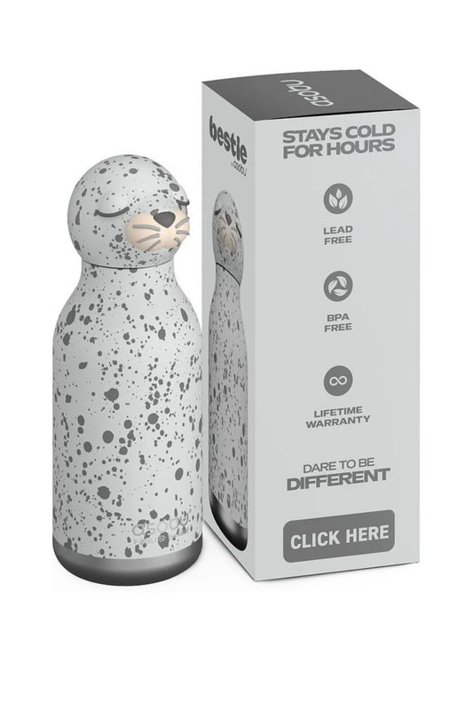 ASOBU Bestie Robbe Trinkflasche 460ml - Kinder Edelstahl Isolierflasche