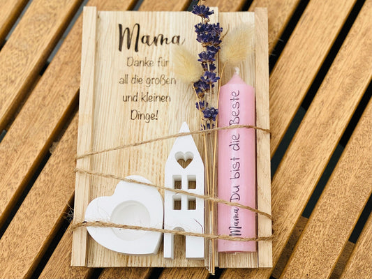 Muttertagsgeschenk - Muttertagskerze Kerzenständer Geschenk Set