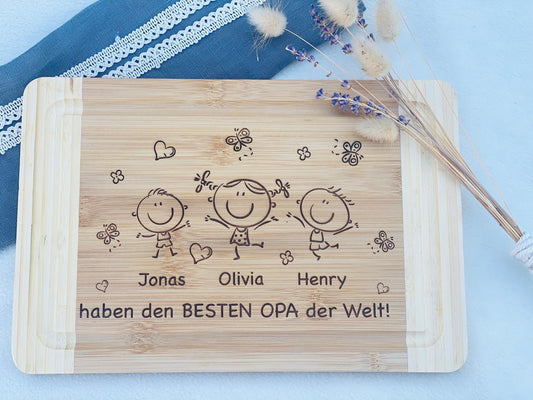 Geschenk für Oma & Opa - Bester Opa, Beste Oma der Welt - Brettchen mit Namen der Enkel