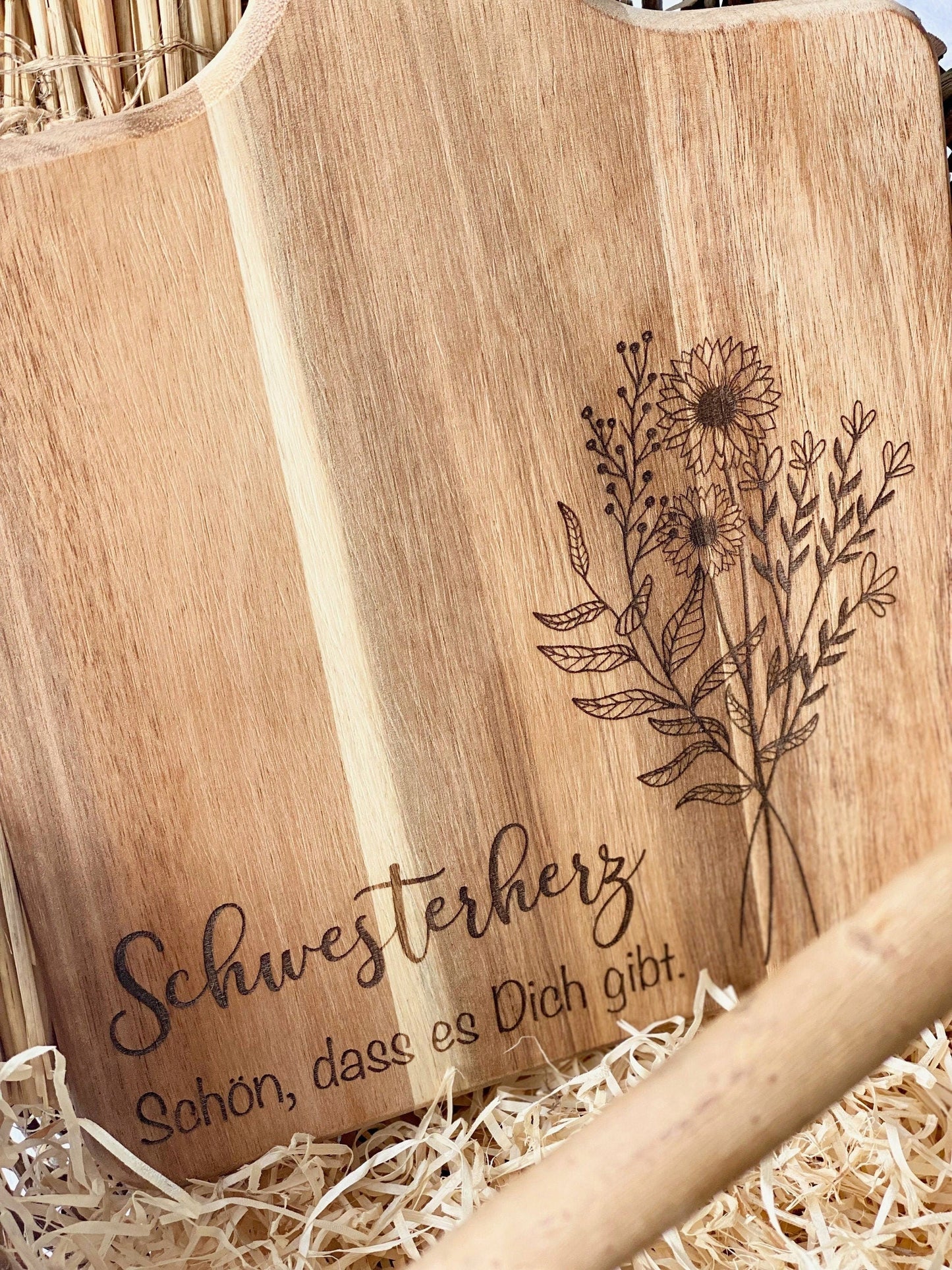 Geschenk Brettchen für die beste Schwester &quot;Schwesterherz&quot; Blumenmotiv