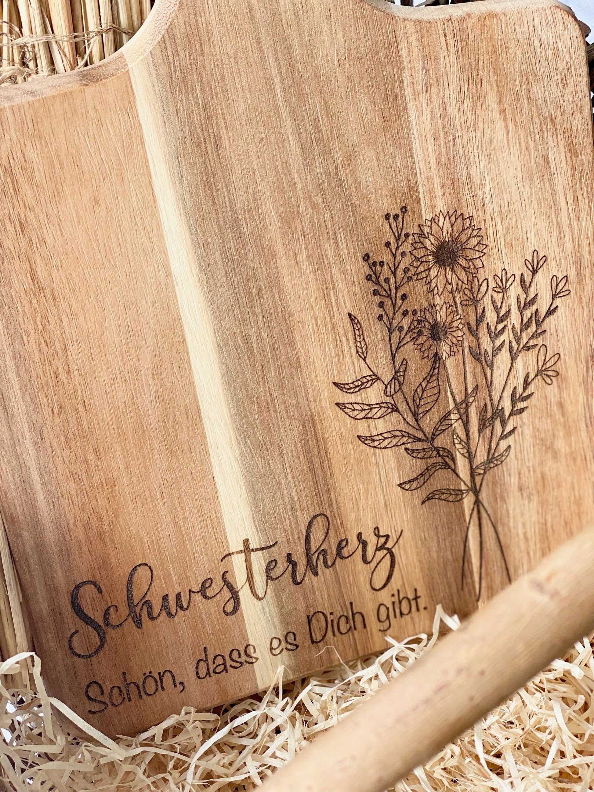Geschenk Brettchen für die beste Schwester &quot;Schwesterherz&quot; Blumenmotiv
