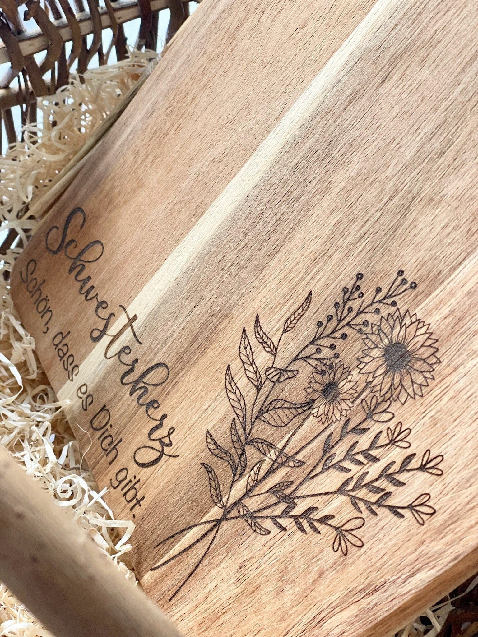 Geschenk Brettchen für die beste Schwester &quot;Schwesterherz&quot; Blumenmotiv