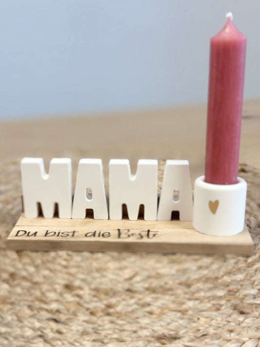 Liebevolles Geschenk für Mama - Kerzenhalter auf Holzpodest - Perfektes Präsent zum Muttertag, Geburtstag oder als kleines Mitbringsel