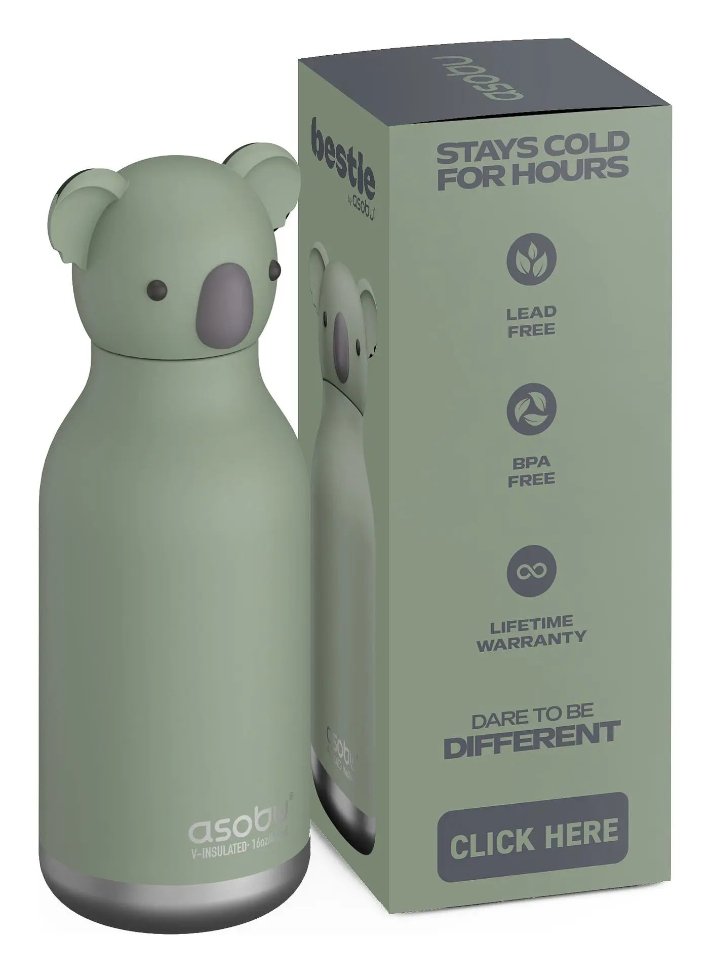 ASOBU Bestie Koala Kinder Trinkflasche 460ml – Edelstahl, auslaufsicher, BPA-frei für Kita & Schulanfang Lieblingsschuppen.de