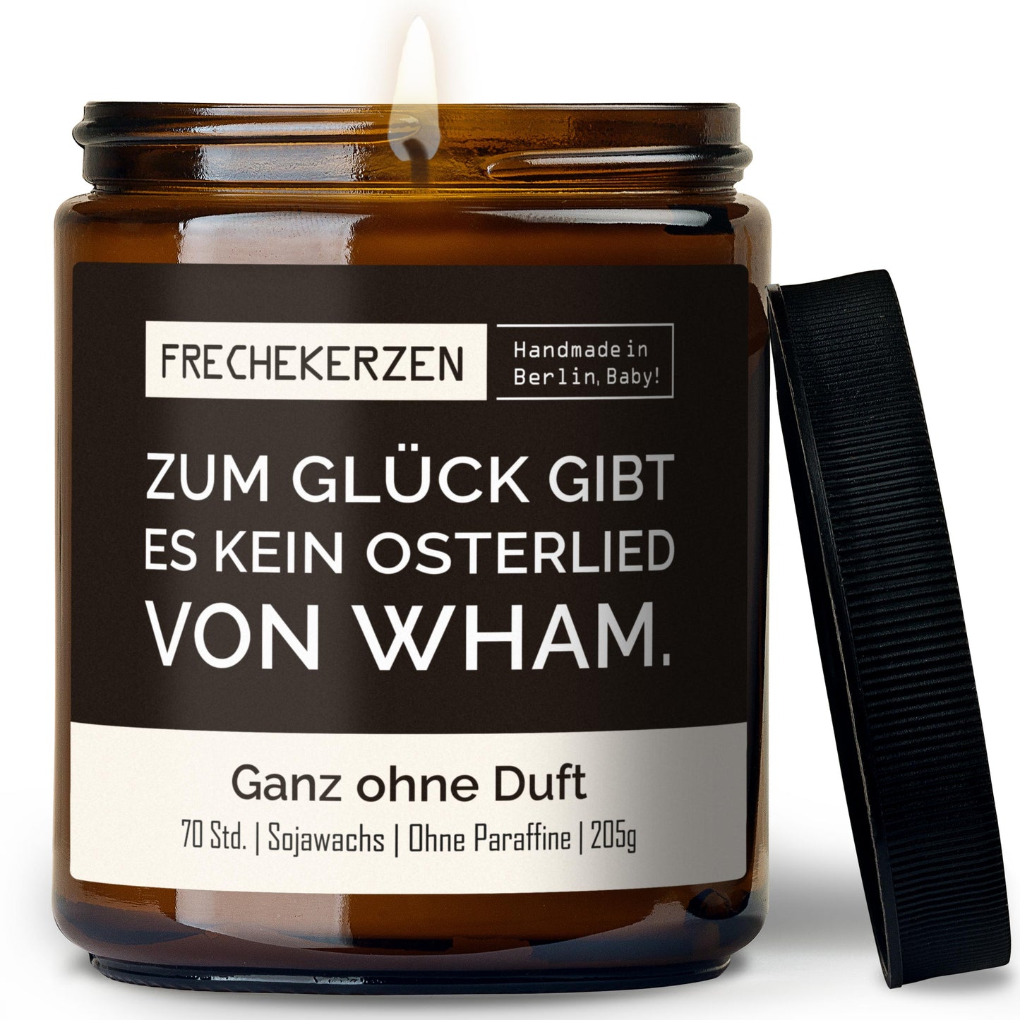 Kerze mit Spruch | zum glück gibt es kein osterlied von wham.